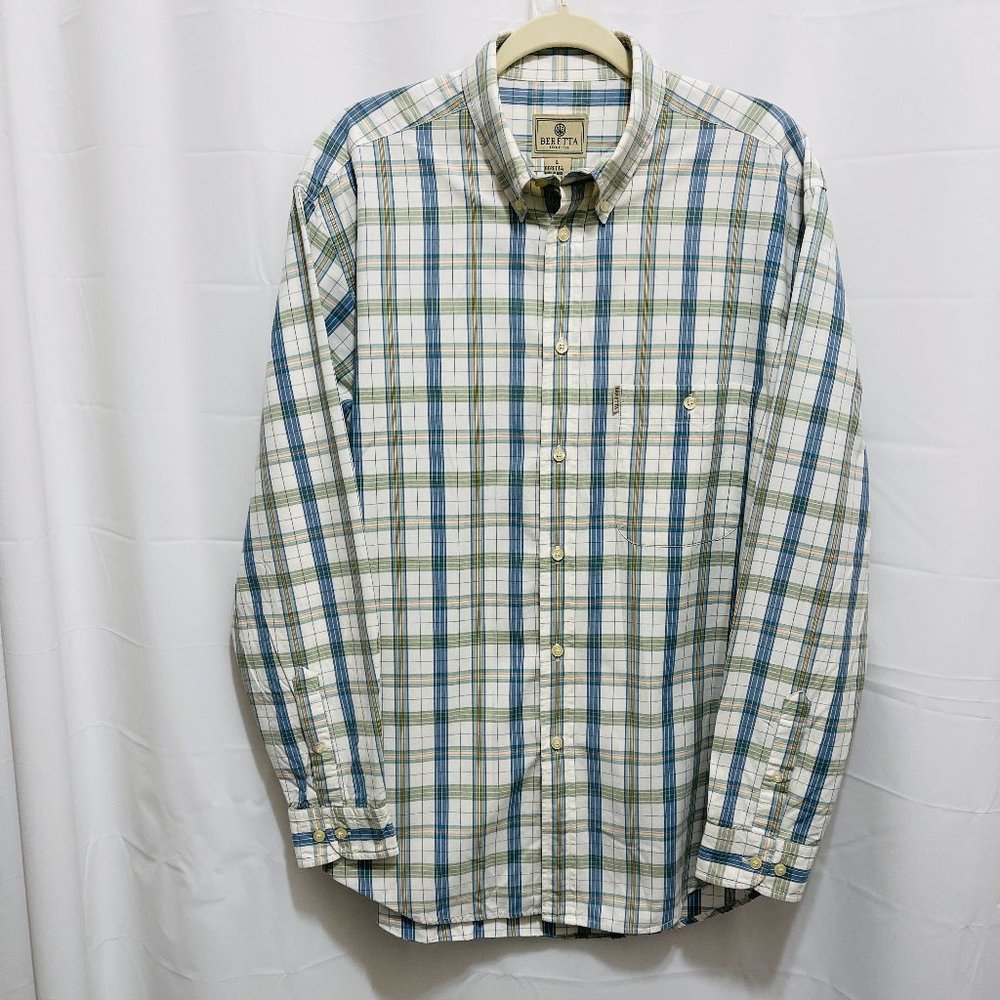 Beretta Men’s Button Down Shirt, Sz L, Blue Plaid,